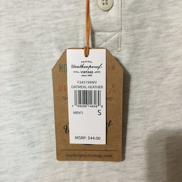 Weatherproof Vintage Men's Oatmeal Heather Long Sleeve Henley Top-S,NWT - Picture 7 of 8
